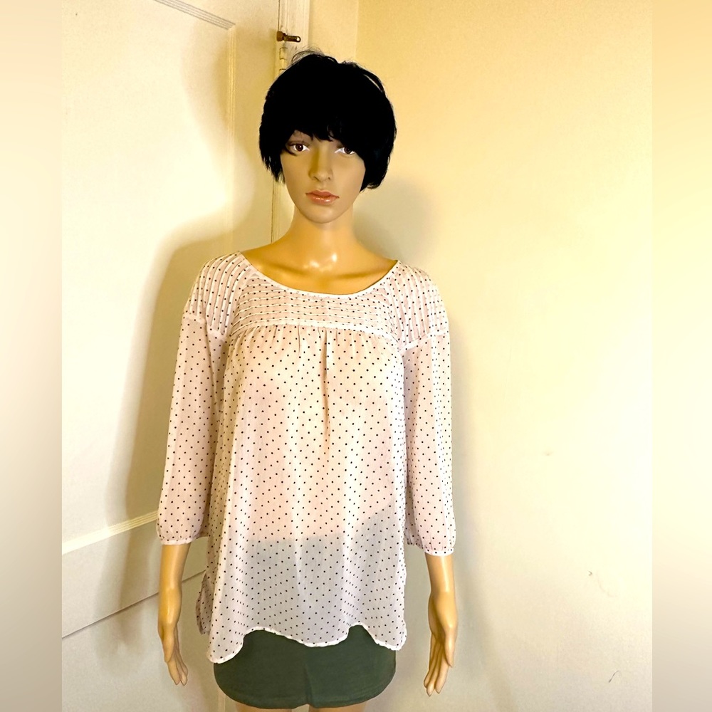 NWOT - Lauren Conrad Pink Polka Dot 3/4 Sleeve Blouse LC Lauren Conrad - Size: L